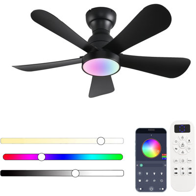 Ventilateurs de plafond avec lumières et télécommande / contrôle d'application, ventilateur de plafond encastré avec moteur à courant continu réversible à intensité variable RVB, petit ventilateur de plafond moderne et silencieux pour la chambre 