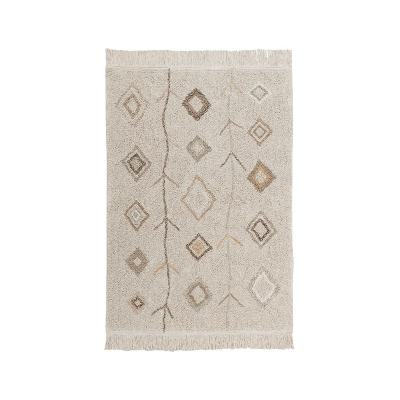 Kaarol Earth Cotton Moroccan Area Rug in Olive/Soil Brown/Ivory, Rectangle 4'7" x 6'7"