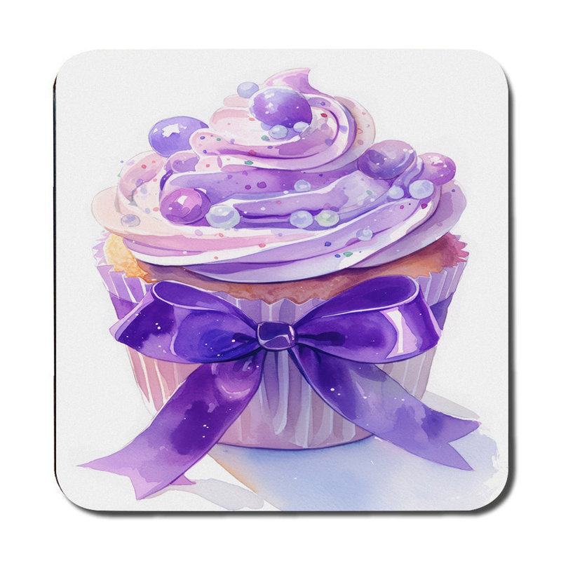 Purple Cupcake Designer Artwork Placemat And Coaster Set With Wood Bottom 12 Piece Collection