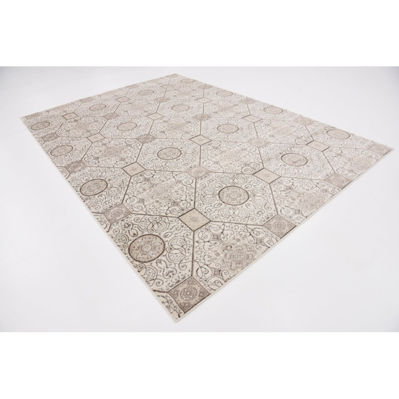 Tapis contemporain de couleur ivoire Emigdio, Rectangle 4 pi x 6 pi
