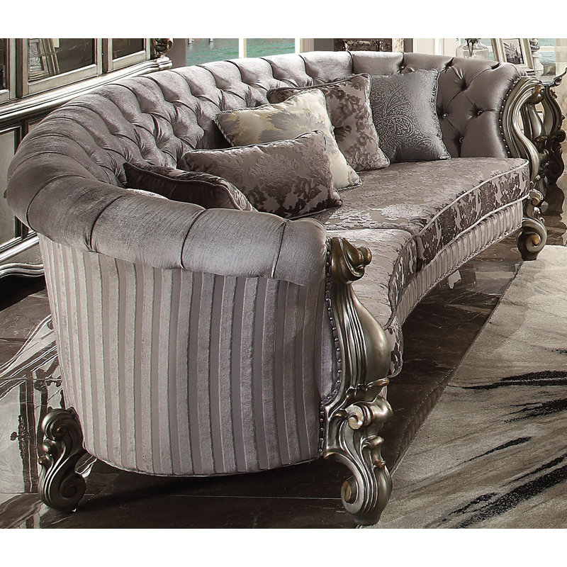 Versailles Antique Platinum Velvet Tufted Sofa with Nailhead Accents