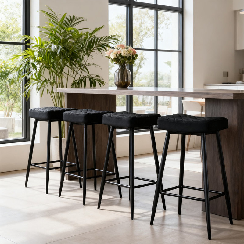 Upholstered Velvet 70cm Height Counter Stool , Black