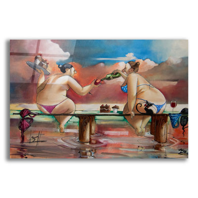 Art mural en verre épique «Wine and Cake On The Jetty» par Ronald West, 24 po x 16 po