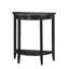 Table basse noire en demi-lune avec tablette inférieure, peu encombrante pour le salon