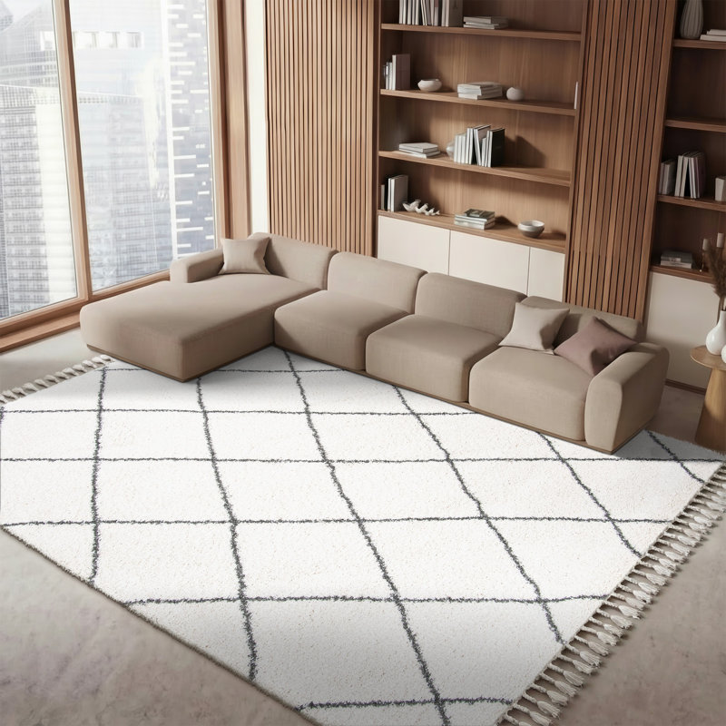 ImraanMoroccan Fringe Shag Performance Geometric Rug, Rectangle 8' x 10'