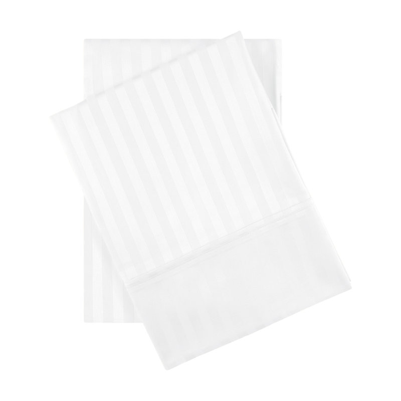 Traditional Egyptian Cotton Sateen Striped Pillowcase Set, King, White