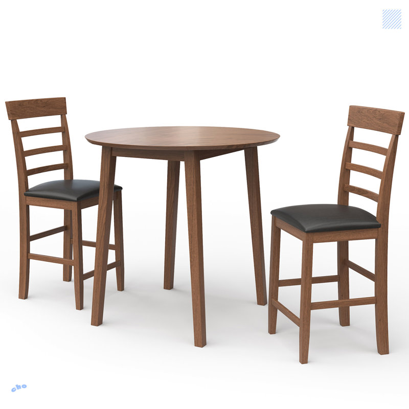 3PCS Table ronde à hauteur de comptoir avec 2 chaises rembourrées