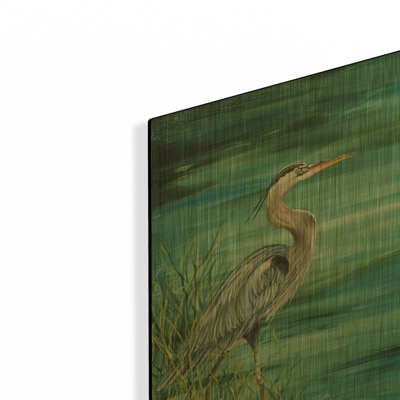 «Great Blue Heron 2» par Jean Plout, art mural en métal doré, 16 po x 24 po, 16"x24"