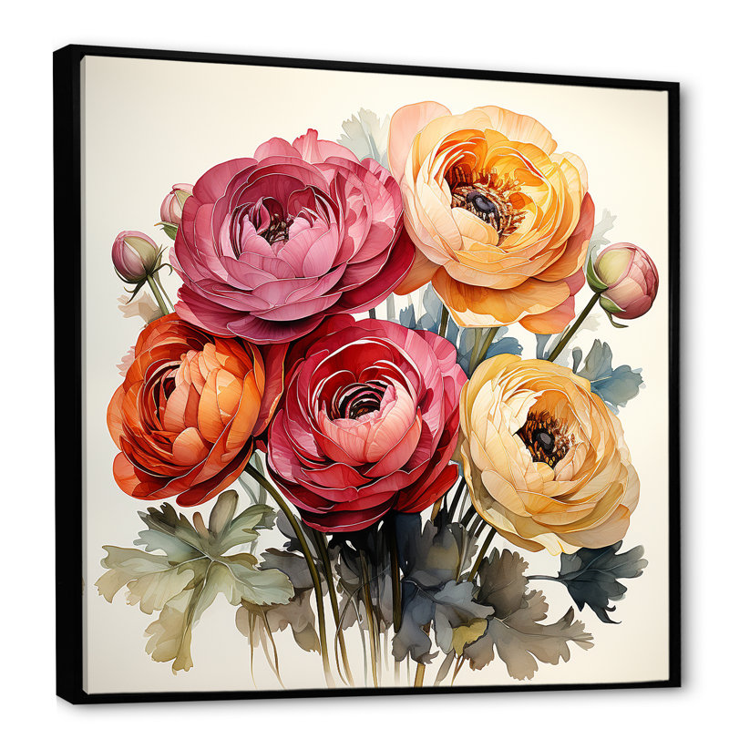 «Colorful Ranunculus Elegance I», art mural Renoncule, H 30 po x l 30 po x P 1,5 po, Cadre flottant noir