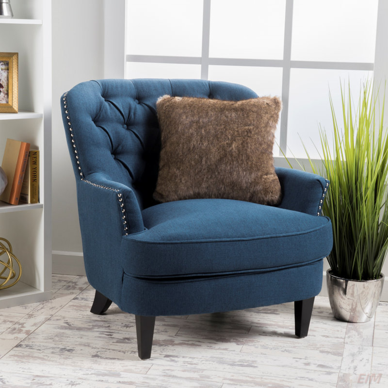 Parmelee Upholstered Accent Chair, Navy Blue Fabric