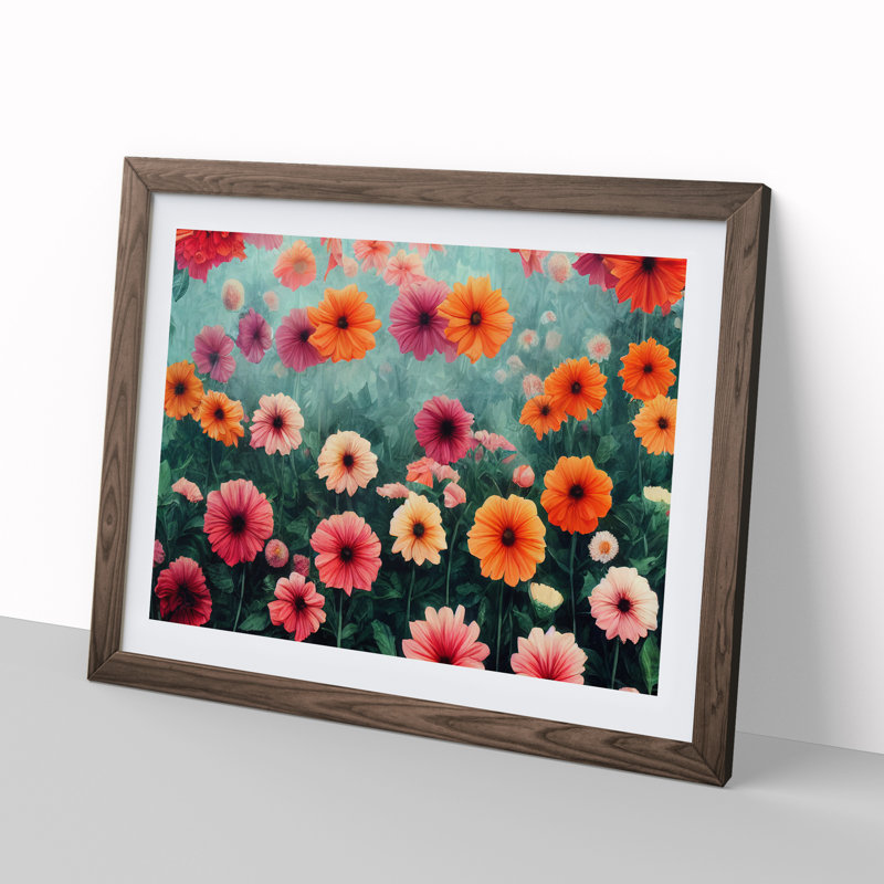 Interesting Flower Market - Framed Print, 25cm H x 34cm W x 2cm D, Walnut