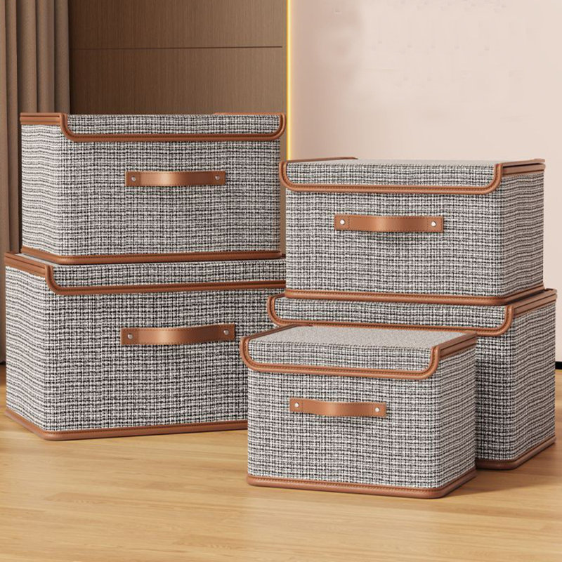 4Pack Storage Box With Flip Lid, Cotton And Linen Fabric Storage Box, Foldable Shelf Clothes Storage Cube, With Handle, Used For Wardrobe, Closet