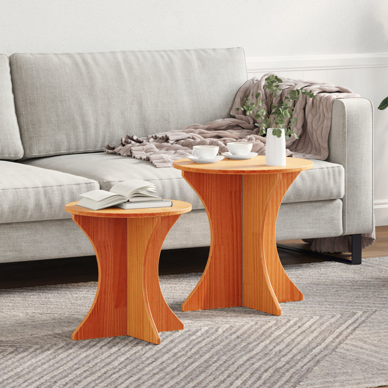 Coffee Table Solid pine wood Tables Living Room Round Rustic Low, Brown