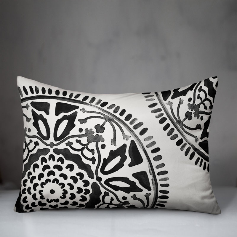 Housse et insert de coussin d'extérieur Juan, Noir / blanc, Floral 4