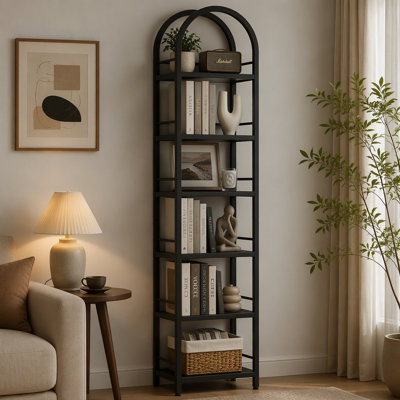 6-Tier Bookshelf, 78.7" Narrow Bookcase Arched Display Shelf