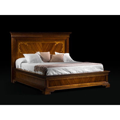 Handcrafted Italian Walnut Bed with Marquetry Headboard