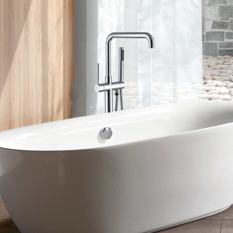Robinet de baignoire autoportant avec douche à main -. . Fabrication en métal solide pour la longévité. Nettoyage complet du corps entier. Style contemporain et compact. 6,22 po de largeur,