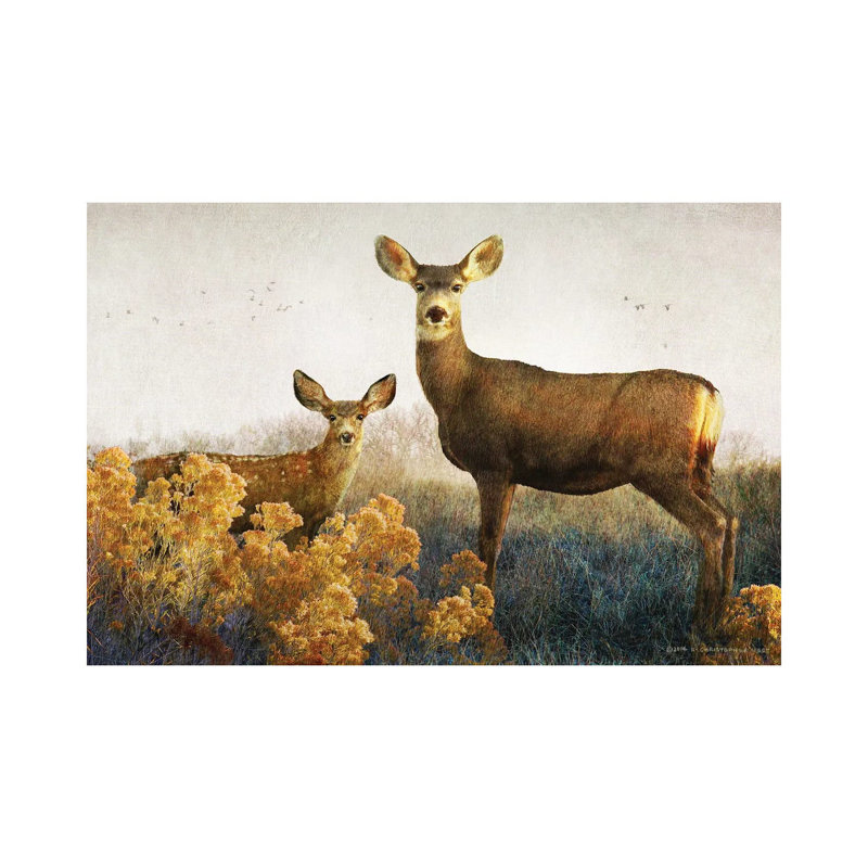 Biche et fauve, reproduction d'art, H 8 po x l 12 po x P 0,75 po