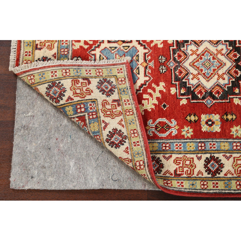 Tapis rouge en laine noué à la main de conception unique 2 pi 8 po x 3 pi 11 po