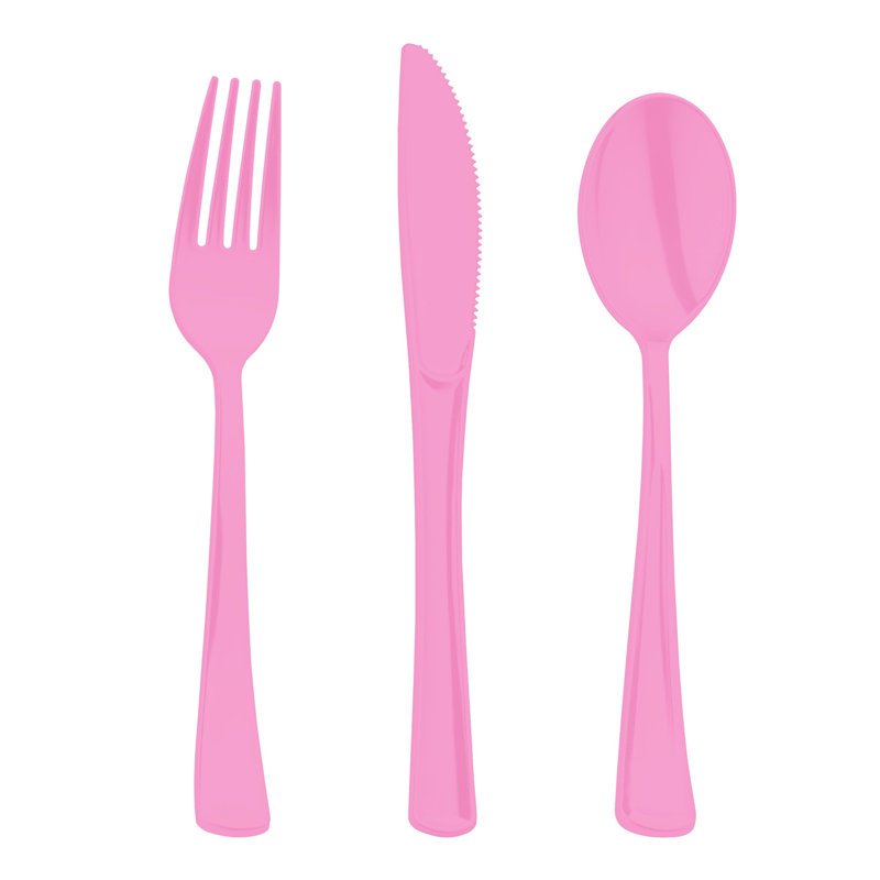 Ensemble de couverts jetables en plastique rose pour 600 invités