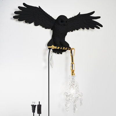 Applique murale hibou blanc avec abat-jour en verre givré et ampoule G9 incluse