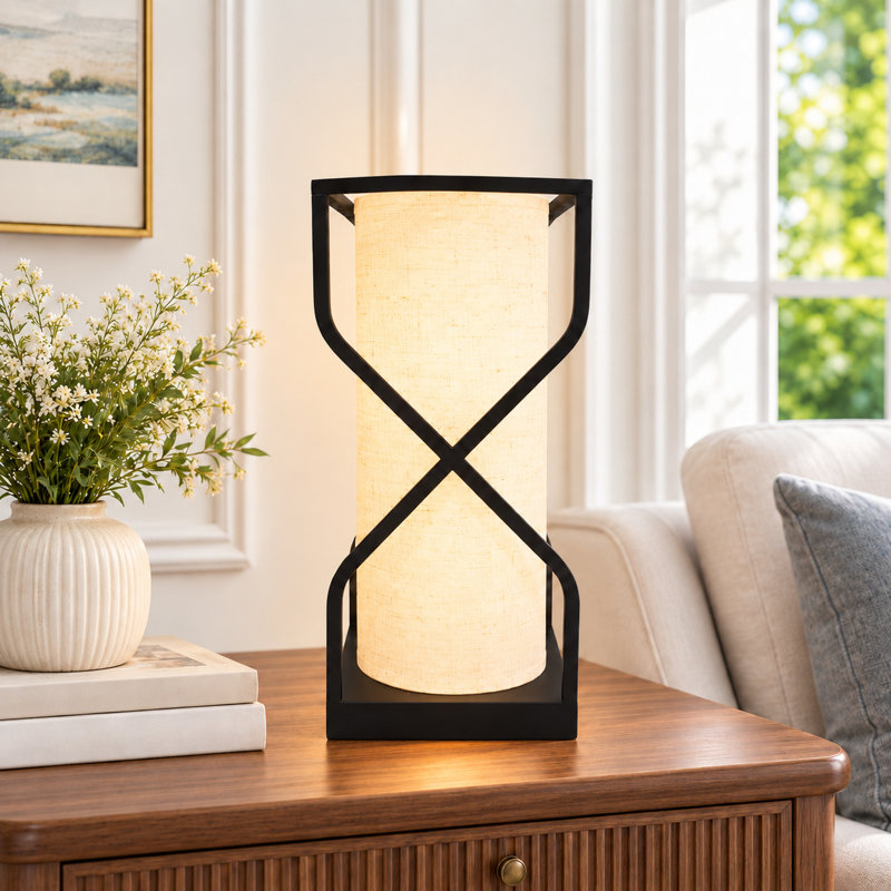 Lampe de table de chevet en lin 12,2 po H USB-C et USB-A, Natural Beige Linen