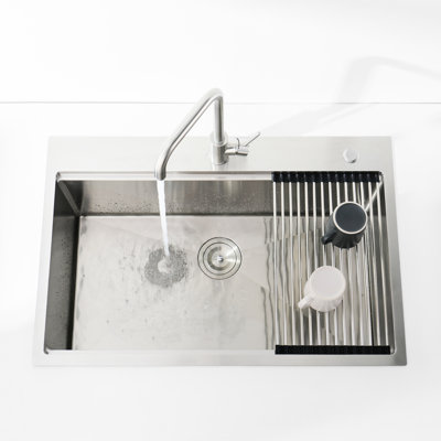 Évier de cuisine en acier inoxydable 30 po x 22 po, sur comptoir à simple cuve, finition brossée séduisante, avec planche à découper, passoire et évier de cuisine de surface 30 po x 22 po, hygiénique moderne