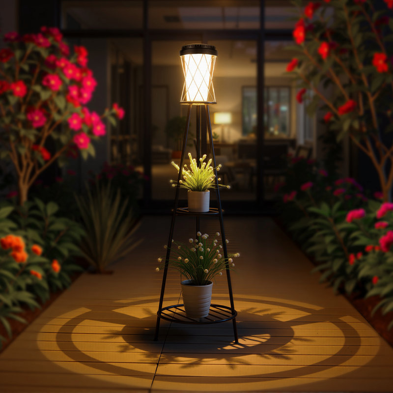 45'' Solar Energy Column Floor Lamp With USB Port, 3000K-6000K Floor Planter Lamps For Outdoor Paio, Porch, Garden