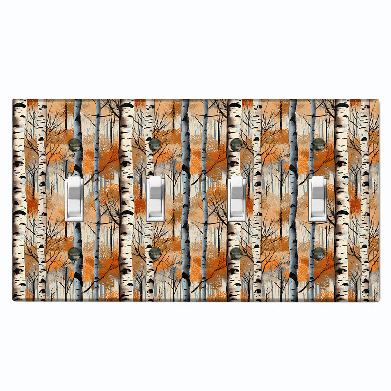 Couvercle de plaque d'interrupteur en métal; Bascule 4 branches US standard - Bouleaux d'automne, #4 Quad Toggle