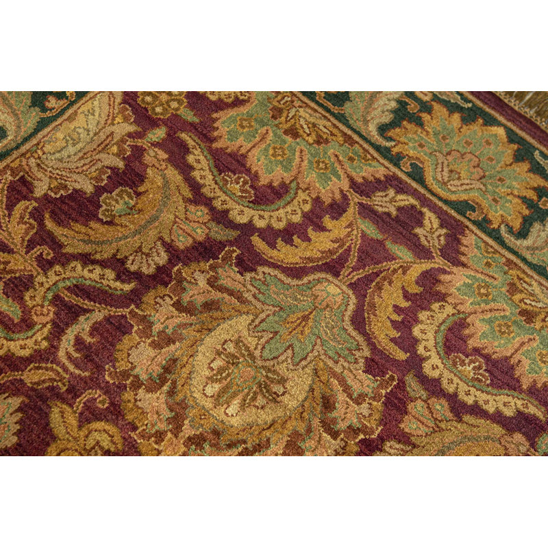Tapis rouge et vert noué à la main de haute qualité