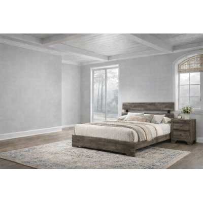 Ensemble de chambre à coucher avec lit plateforme moderne au fini brun