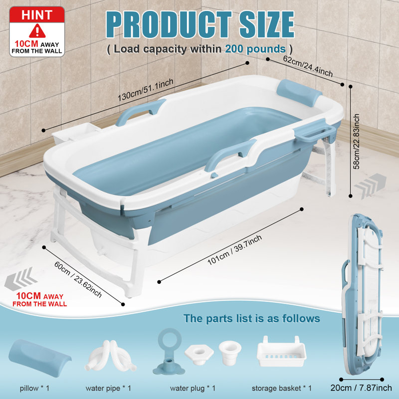 51" Portable Bathtub For Adults – Large Foldable Ice Bath Tub For Cold Plunge & Hot Spa, Freestanding Soaking Tub