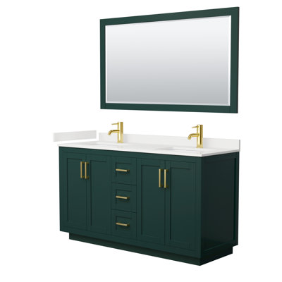 Meuble-lavabo double autoportant 60 po avec plateau en quartz Miranda