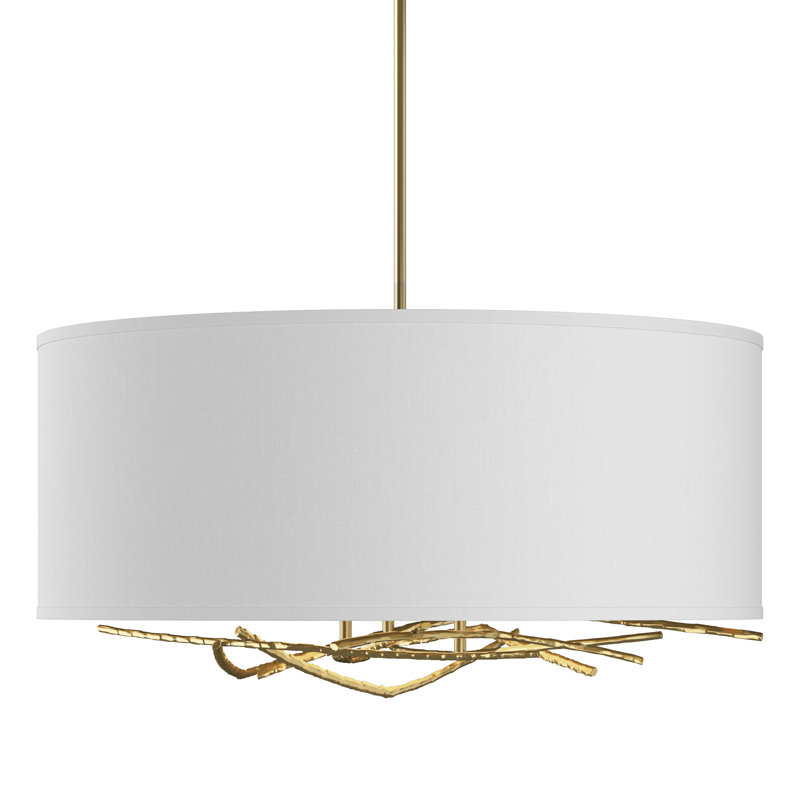 Lustre tambour 3 lumières Brindille, Anna ton naturel, Laiton moderne, 21.4" - 66.4"