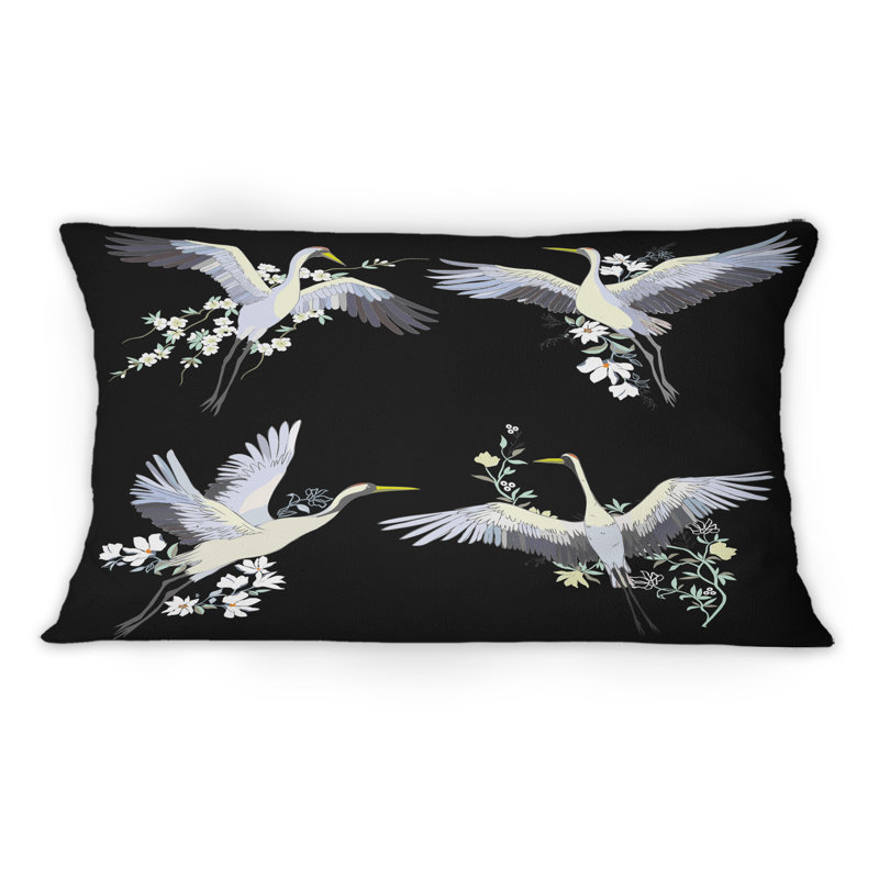 Coussin White Crane Birds On - imprimé moderne