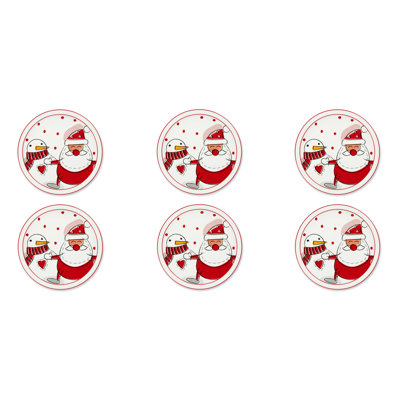 Excelsa set 6 panettone serving plates Snowman porcelain multicolor
