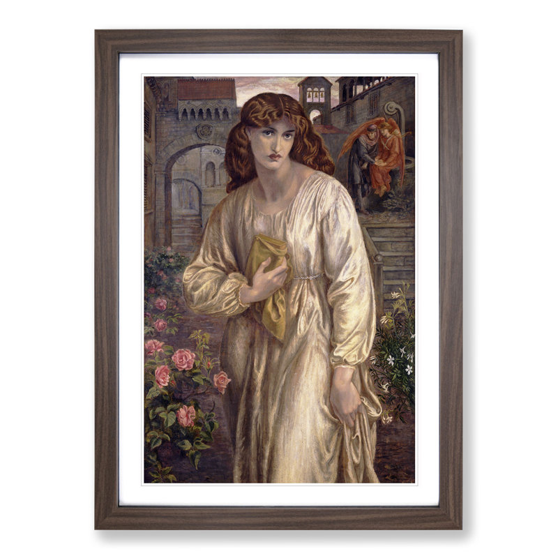 Salutation of Beatrice by Dante Gabriel Rossetti - Picture Frame Painting on MDF, 65cm H x 48cm W x 2cm D, Walnut Framed