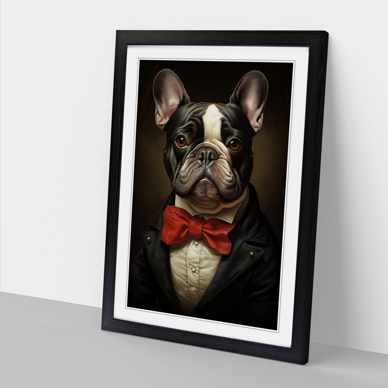 French Bulldog Classicism - Framed Print, 64cm H x 46cm W x 2cm D, Black