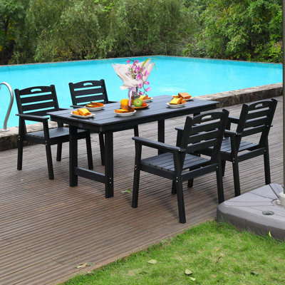 All-Weather Outdoor Patio Dining Set with Ergonomic Arm Chairs, Umbrella Hole Table, and Zero-Maintenance HDPE Construction for Lawns, Gardens, Backyards, and Pool Sides.