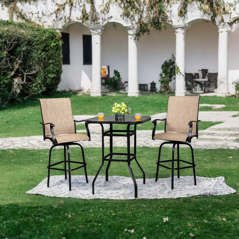 Haydn Square Glass Outdoor Bar Table, Black