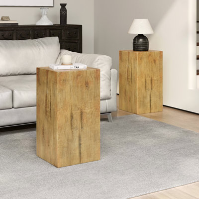 Table de bout MGO à colonne carrée aspect bois, H27,75 po, finition vieillie d'aspect bois, se mélange à différentes hauteurs, pour une utilisation à l'intérieur ou à l'extérieur