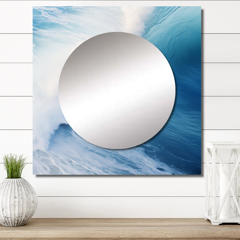 Jaonna - art mural miroir carré bleu Wave, 29 po x 29 po