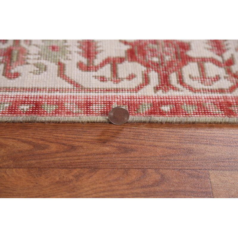Tapis rouge en laine noué à la main de conception unique 5 pi x 6 pi 10 po New Age