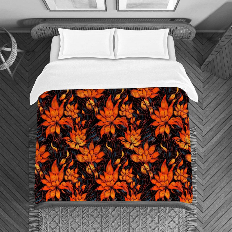 Machine Printed Duvet Cover, Queen Duvet Cover, Black/Orange
