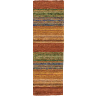 Tapis rouge / orange / vert en laine touffeté à la main Brushstroke