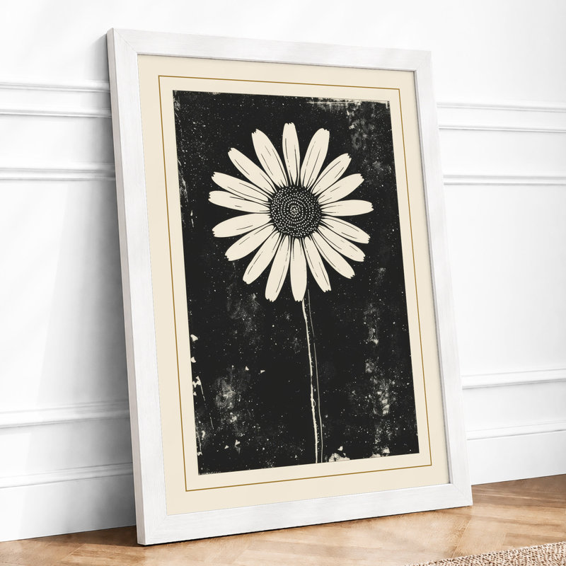 Solitary Daisy Botanical - Framed Print, A4 - 29.7 x 21.0 cm, White