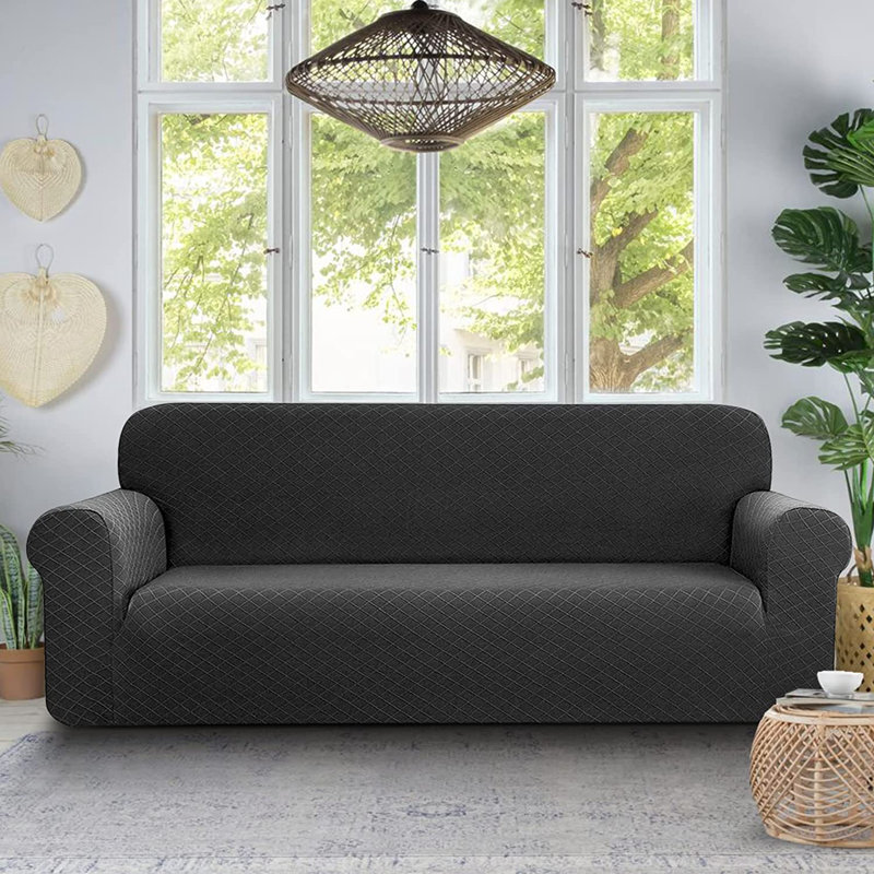 Housse pour canapé à coussins carrés ultra doux Rhombus, Noir, H 41 po x l 92 po x P 42 po