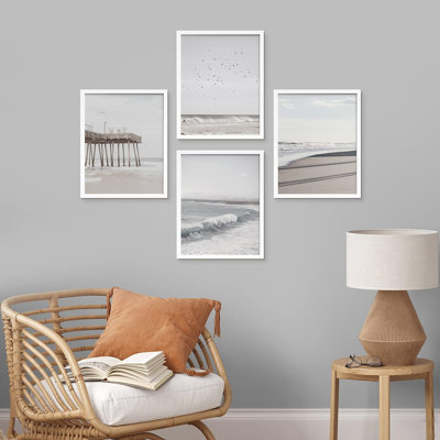 " California Ocean Beach Seashore Pier " 4 - Pieces