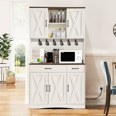 71" Kitchen Pantry Cabinet, Pantry Cabinet With Charging Station, Storage Cabinets With Door, Adjustable Shelves And Hooks, Farmhouse Kitchen Hutch Fo