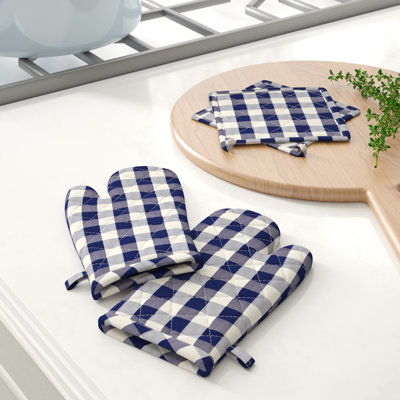Laurel Foundry Modern Farmhouse Gingham Cotton Potholder & Oven Mitt Set
